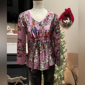 Sundance Boho 100% Silk Multicolor Floral Blouse Size Small